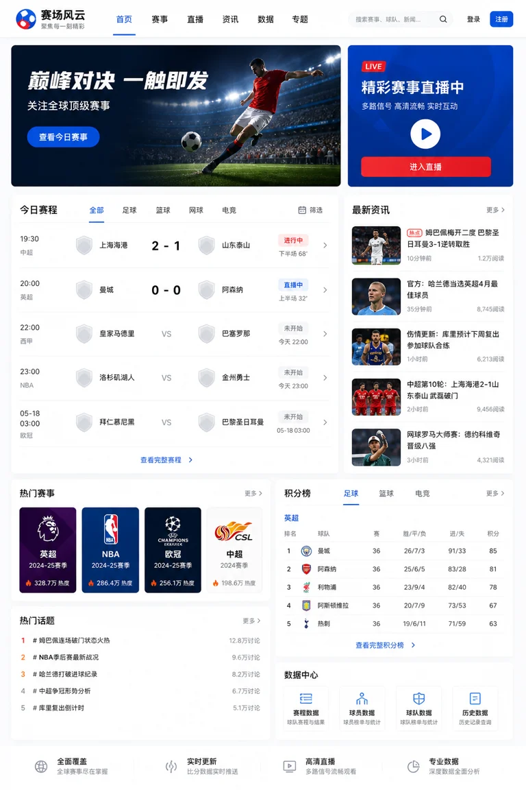 篮球赛事直播页面与赛程导航界面示意